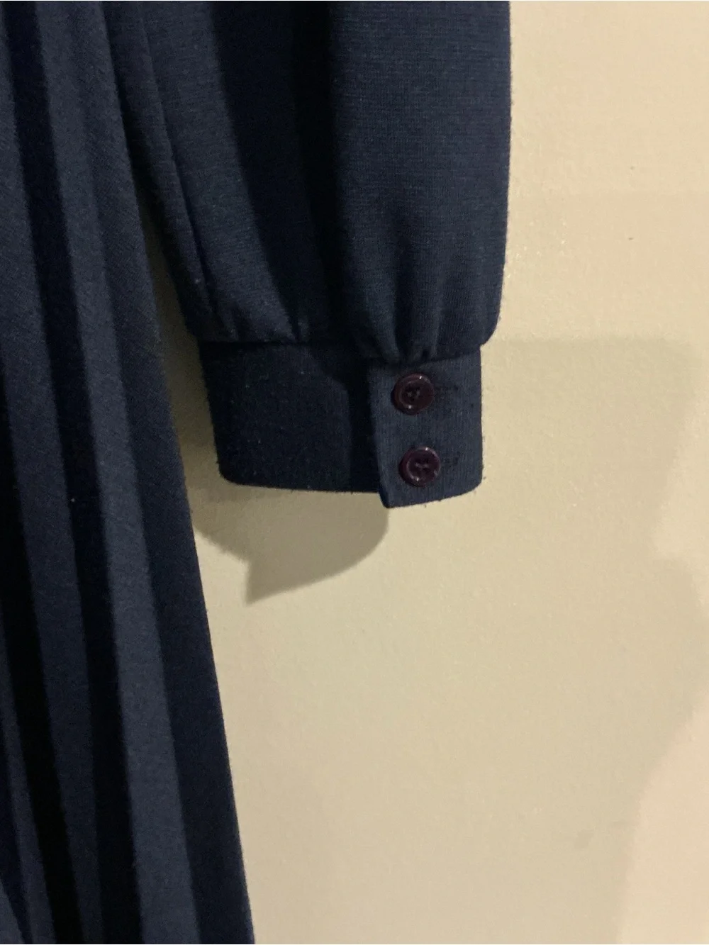 Vintage 1970s Kay Windsor Navy Accordion Pleated Midi Dress Union Made USA S